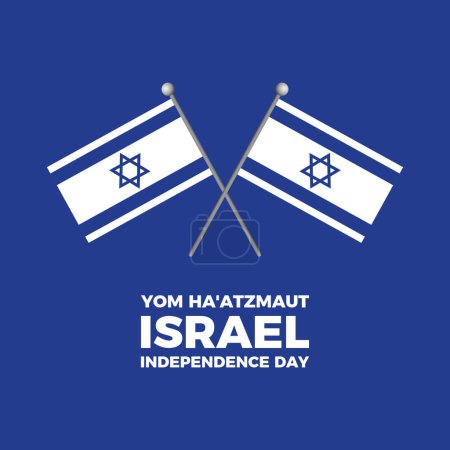 Téléchargez les illustrations : Yom Ha'atzmaut Israel Independence Day poster vectoriel illustration. Deux drapeaux israéliens sur un vecteur d'icône polaire isolé sur un fond bleu. Drapeau d'Israël élément de conception graphique. Jour important - en licence libre de droit