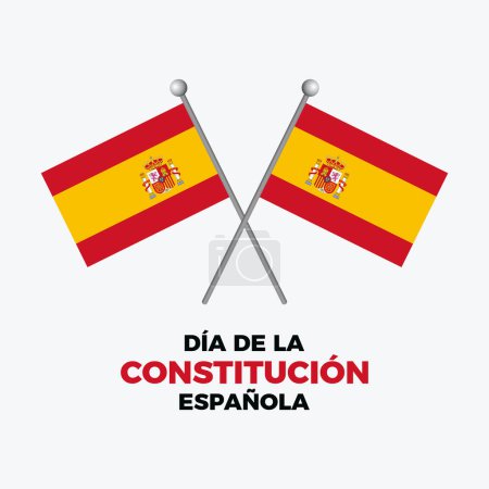 Téléchargez les illustrations : Illustration vectorielle d'affiche Dia de la Constitucion Espanola. Journée de la Constitution espagnole. Deux drapeaux espagnols sur un vecteur d'icône de pôle isolé sur un fond gris. Le 6 décembre. Jour important - en licence libre de droit
