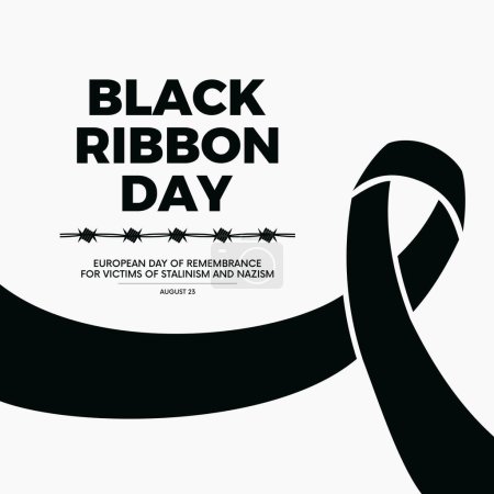 Illustration for Black Ribbon Day European Day of Remembrance for Victims of Stalinism and Nazism poster vector illustration. Black awareness ribbon and barbed wire icon vector. August 23 every year. Important day - Royalty Free Image
