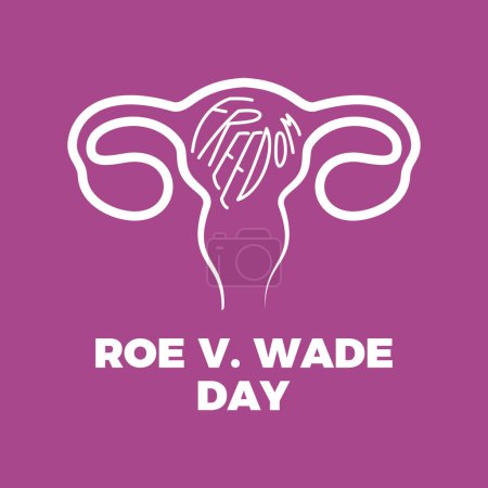 Illustration for Roe v. Wade Day poster vector illustration. Human uterus with the inscription freedom icon vector. US Abortion Rights Protests. Ovaries symbol isolated on a purple background. Pro-choice design element. January 22. Important day - Royalty Free Image