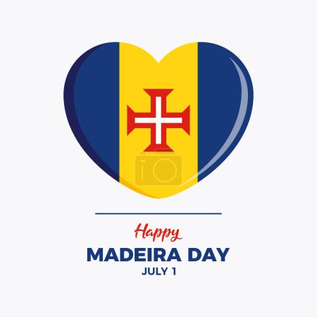 Ilustración de Feliz Día de Madeira ilustración del vector del cartel. Bandera de Madeira en forma de corazón vector icono aislado sobre un fondo gris. Elemento de diseño gráfico Bandera de Madeira. Julio 1 cada año. Día importante - Imagen libre de derechos