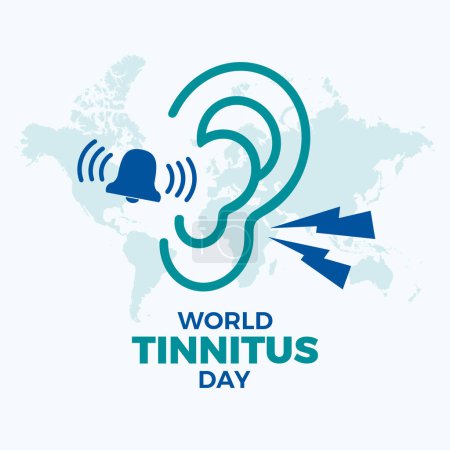 World Tinnitus Day poster vector illustration. Oído humano con ícono de tinnitus vector. Sonando en los oídos símbolo. Adecuado para tarjetas de felicitación, póster y banner. Día importante