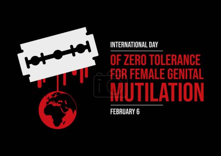 Illustration for International Day of Zero Tolerance for Female Genital Mutilation poster vector illustration. Razor blade with blood icon vector. Stop FGM violence against women. February 6. Important day - Royalty Free Image