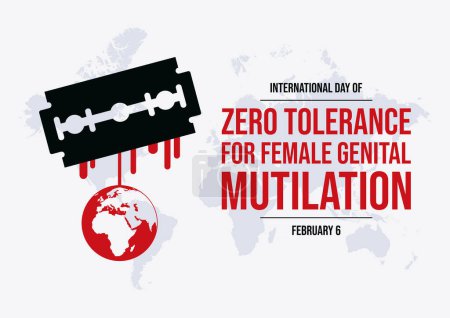Illustration for International Day of Zero Tolerance for Female Genital Mutilation poster vector illustration. Razor blade with blood icon vector. Stop FGM violence against women. February 6. Important day - Royalty Free Image