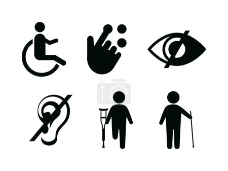Illustration for People with disabilities icon set vector illustration. Disabled people black simple icons isolated on a white background. Handicapped people graphic design element - Royalty Free Image