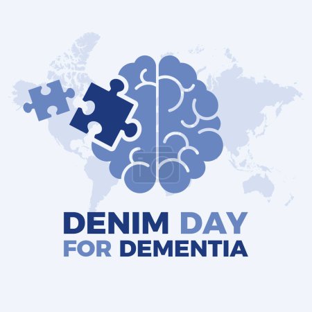 Illustration for Denim Day for Dementia poster vector illustration. Human brain and puzzle piece blue icon vector. Mental health symbol. Person with Alzheimer's disease symbol. Important day - Royalty Free Image