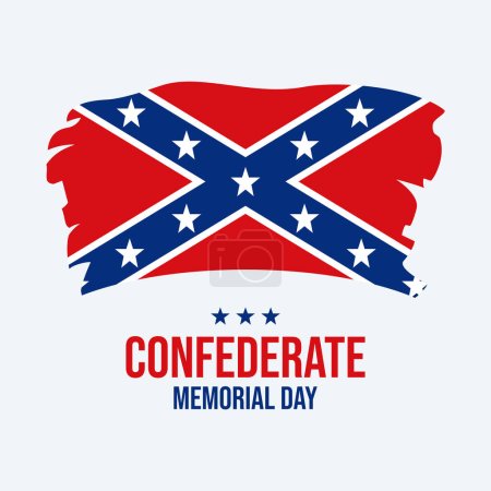 Confederate Memorial Day poster vector illustration. Grunge Confederate battle flag icon. Paintbrush Flag of the Confederate States of America symbol. Suitable for card, background, banner. Important day