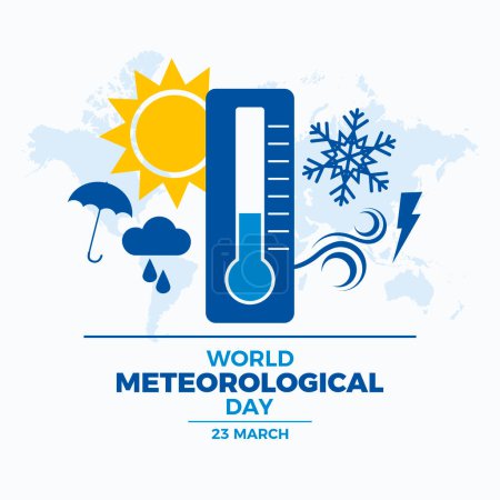 World Meteorological Day poster vector illustration. Weather blue icon set. Meteorology symbol collection. Template for background, banner, card. Every 23 March. Important day