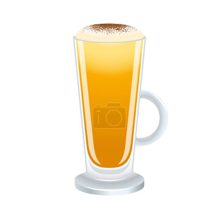 Ilustración de Latte de cúrcuma con ilustración de vectores de leche espumosa. Cúrcuma dorada icono de latte vector aislado sobre un fondo blanco. Leche dorada en un vaso alto con un elemento de diseño gráfico de mango - Imagen libre de derechos