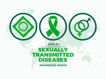 Illustration for April is Sexually Transmitted Diseases (STD) Awareness Month poster vector illustration. Green awareness ribbon icon vector. Template for background, banner, card, poster. Important day - Royalty Free Image