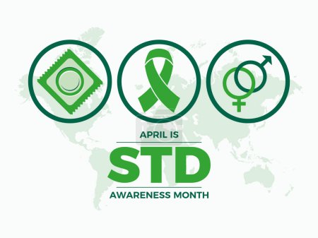 Illustration for April is Sexually Transmitted Diseases (STD) Awareness Month poster vector illustration. Green awareness ribbon icon vector. Template for background, banner, card, poster. Important day - Royalty Free Image
