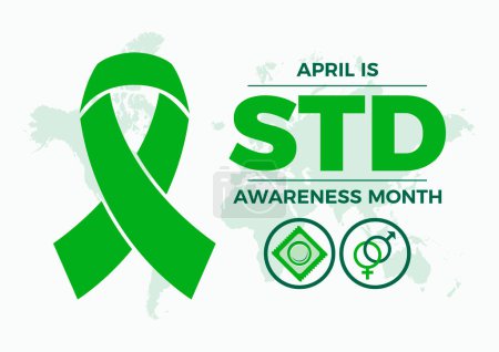 Der April ist der Monat des Bewusstseins für sexuell übertragbare Krankheiten (STD). Green Awareness Ribbon Icon Vektor. Vorlage für Hintergrund, Banner, Karte, Plakat. Wichtiger Tag