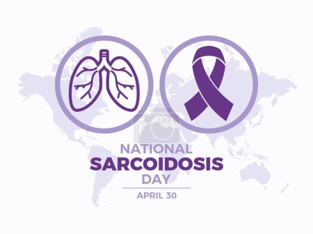 National Sarcoidosis Day poster vector illustration. Purple awareness ribbon and human lungs icon vector. Template for background, banner, card, poster. April 30 every year. Important day