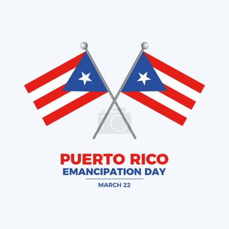Ilustración de Ilustración del vector del cartel del Día de la Emancipación de Puerto Rico. Dos cruzaron las banderas de Puerto Rico en un vector de ícono de polo. Elemento de diseño Bandera Puertorriqueña. Plantilla para fondo, banner, tarjeta. 22 de marzo de cada año. Día importante - Imagen libre de derechos