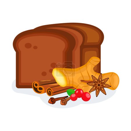 Gingerbread loaf icon vector isolated on a white background. Sweet delicious bread with cinnamon, cloves, ginger, star anise vector illustration. Gingerbread loaf with spice graphic design element