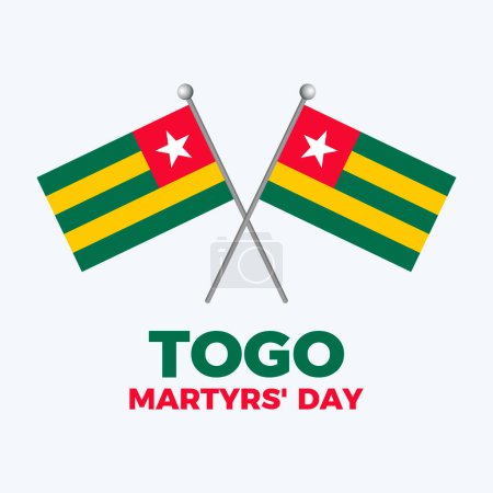 Illustration vectorielle de l'affiche de la Journée des martyrs du Togo. Deux drapeaux togolais croisés sur un vecteur d'icônes de pôle. Le symbole du drapeau togolais. Modèle pour fond, bannière, carte. Jour important