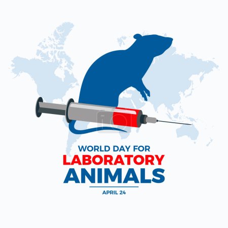 World Day For Laboratory Animals poster vector illustration. Experimental mouse and syringe icon vector. Laboratory rat and injection symbol. Template for background, banner, card. April 24 every year. Important day