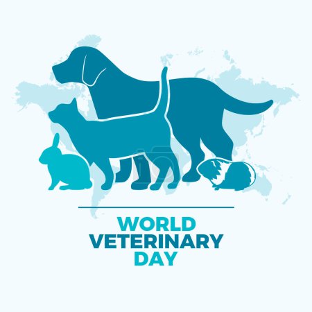 World Veterinary Day poster vector illustration. Dog, cat, rabbit, guinea pig silhouette icon vector. Template for background, banner, card. Last Saturday of April every year. Important day