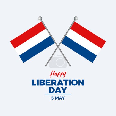 Téléchargez les illustrations : Happy Liberation Day Bevrijdingsdag affiche vectorielle.Deux drapeaux néerlandais croisés sur un vecteur icône pôle. Symbole du drapeau néerlandais. Modèle pour fond, bannière, carte. Le 5 mai chaque année. Jour important - en licence libre de droit