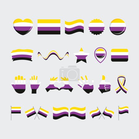Non-binary Pride Flag and symbols many icon set vector. Non-binary pride flag graphic design element isolated on a gray background. Nonbinary icons in flat style