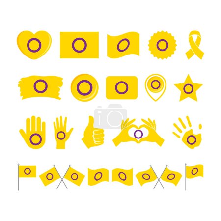 Illustration for Intersex Pride Flag and symbols many icon set vector. Intersex pride flag graphic design element isolated on a white background. Intersex icons in flat style - Royalty Free Image