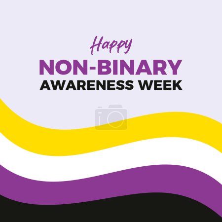 Happy Non-Binary Awareness Week poster vector illustration. Ilustración de vector de marco de bandera de orgullo no binario. Plantilla para fondo, banner, tarjeta. Día importante