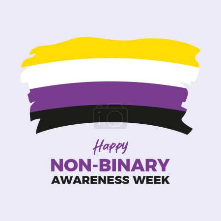 Happy Non-Binary Awareness Week poster vector illustration. Non-Binary grunge pride flag icon. Non-binary gender paintbrush flag design element. Template for background, banner, card. Important day