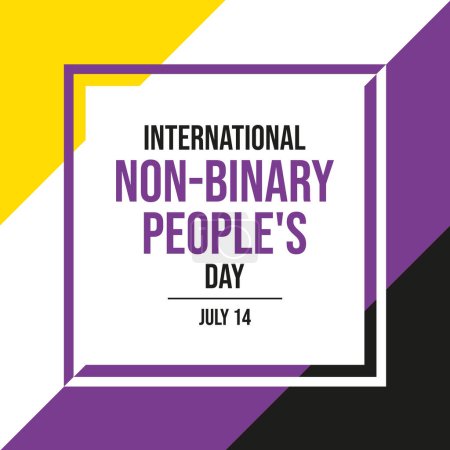 Illustration vectorielle de l'affiche de la Journée internationale du peuple non binaire. Illustration vectorielle de cadre carré drapeau de fierté non binaire. Modèle pour fond, bannière, carte. Le 14 juillet chaque année. Jour important