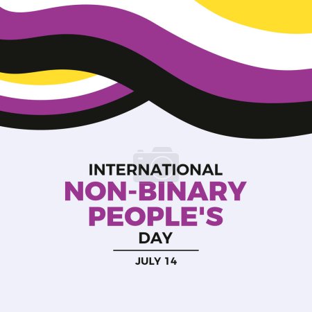 International Non-Binary People 's Day poster vector illustration (en inglés). Bandera de orgullo no binario forma abstracta marco vector ilustración. Plantilla para fondo, banner, tarjeta. 14 de julio cada año. Día importante