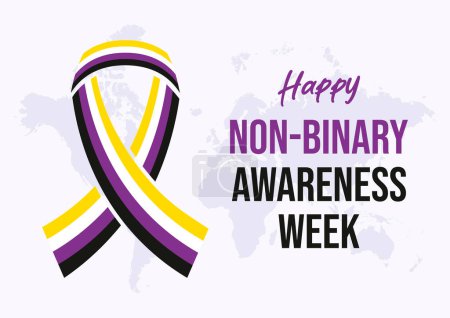 Happy Non-Binary Awareness Week poster vector illustration. No binario orgullo bandera cinta icono vector. Plantilla para fondo, banner, tarjeta. Día importante