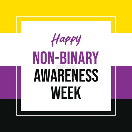 Happy Non-Binary Awareness Week poster vector illustration. Ilustración de vector de marco cuadrado de bandera de orgullo no binario. Plantilla para fondo, banner, tarjeta. Día importante
