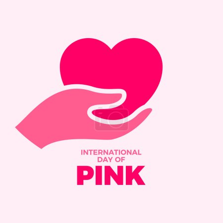 International Day of Pink in April poster vector illustration. Hand giving heart icon. Template for background, banner, card. Against bullying, discrimination, homophobia, transphobia. Important day