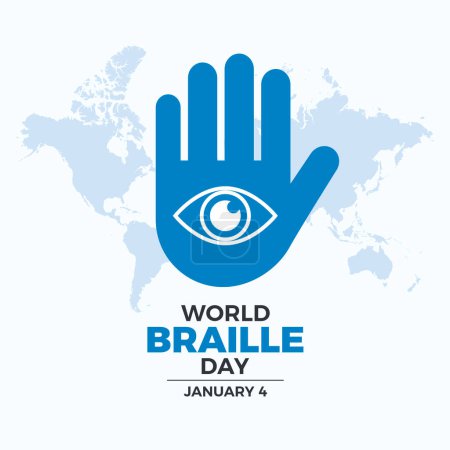 World Braille Day poster vector illustration. Braille icon vector. Hand with eye symbol. Template for background, banner, card. January 4 every year. Important day
