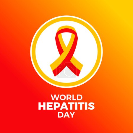 Illustration for World Hepatitis Day poster with ribbon icon vector illustration. Red yellow awareness ribbon icon in a circle. Template for background, banner, card. July 28 every year. Important day - Royalty Free Image