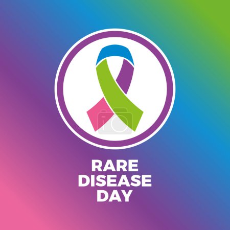 Rare Disease Day poster vector illustration. Pink, purple, blue, green rare disease awareness ribbon icon in a circle. Template for background, banner, card. Important day