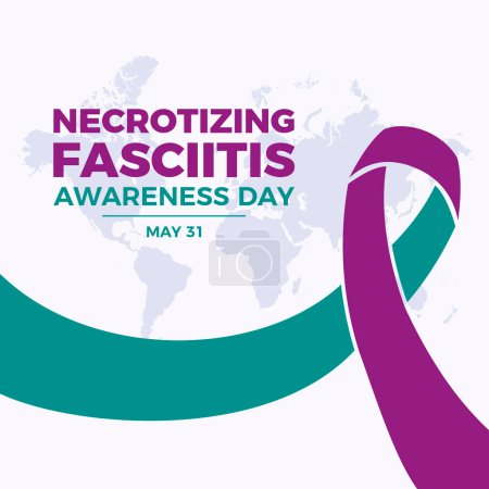 Necrotizing Fasciitis Awareness Day poster vector illustration. Teal purple awareness ribbon icon vector. Template for background, banner, card. May 31 every year. Important day