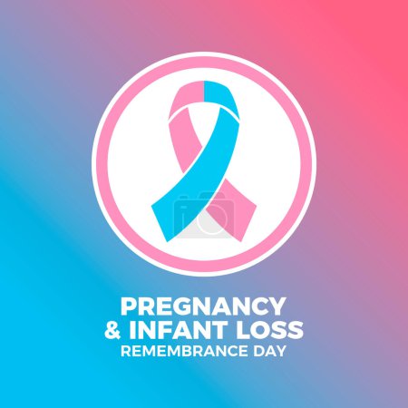 Illustration for Pregnancy and Infant Loss Remembrance Day poster vector illustration. Pink blue awareness ribbon icon in a circle. Template for background, banner, card. October 15 every year. Important day - Royalty Free Image