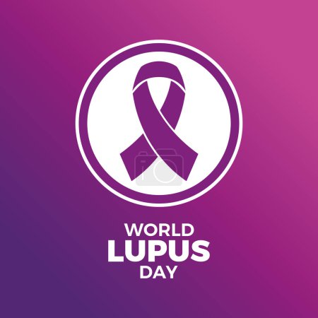 Ilustración del vector del cartel del Día Mundial del Lupus. Icono de cinta de conciencia púrpura en un círculo. Plantilla para fondo, banner, tarjeta. 10 de mayo cada año. Día importante