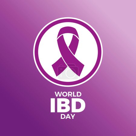 Illustration vectorielle de l'affiche de la Journée mondiale IBD. Ruban de sensibilisation violet icône dans un cercle. Symbole des maladies inflammatoires de l'intestin. Modèle pour fond, bannière, carte. Le 19 mai chaque année. Jour important