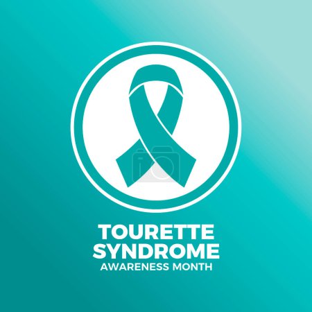 Tourette Syndrome Awareness Month poster vector illustration. Teal awareness ribbon icon in a circle. Template for background, banner, card. Important day