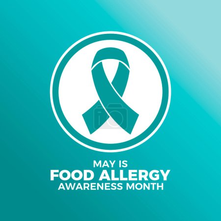 May is Food Allergy Awareness Month poster vector illustration. Teal awareness ribbon icon in a circle. Template for background, banner, card. Important day