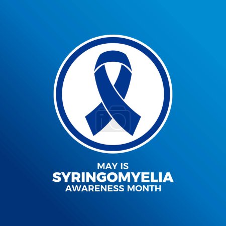 May is Syringomyelia Awareness Month poster vector illustration. Icono de cinta de conciencia azul en un círculo. Plantilla para fondo, banner, tarjeta. Día importante