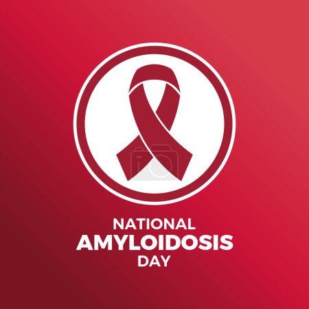 Illustration zum Nationalen Amyloidose-Tag auf Plakaten. Burgunder Awareness Ribbon Symbol in einem Kreis. Vorlage für Hintergrund, Banner, Karte. Jedes Jahr am 8. Mai. Wichtiger Tag
