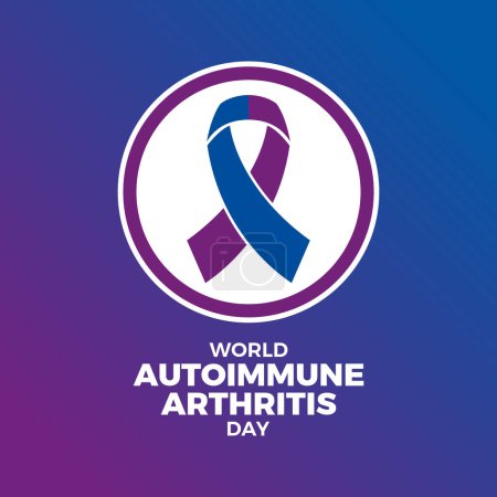 Illustration vectorielle d'affiche de la Journée mondiale de l'arthrite auto-immune. Ruban de sensibilisation bleu-violet en cercle. Modèle pour fond, bannière, carte. Le 20 mai. Jour important