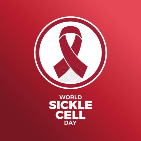 World Sickle Cell Day poster vector illustration. Burgundy awareness ribbon icon in a circle. Template for background, banner, card. June 19 every year. Important day