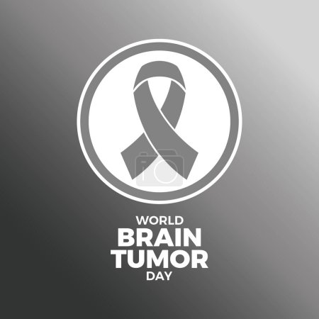 World Brain Tumor Day poster vector illustration (en inglés). Icono de cinta gris de awareness en un círculo. Plantilla para fondo, banner, tarjeta. 8 de junio cada año. Día importante