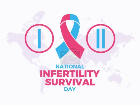 Illustration vectorielle de l'affiche du Jour national de la survie à l'infertilité. Ruban de sensibilisation rose bleu icône vecteur. Modèle pour fond, bannière, carte. Lignes sur un symbole de test de grossesse. En mai. Jour important