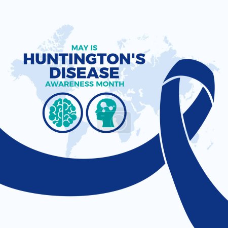 May is Huntington's Disease Awareness Month poster vector illustration. Dark blue awareness ribbon icon vector. Neurodegenerative disease symbol. Template for background, banner, card. Important day