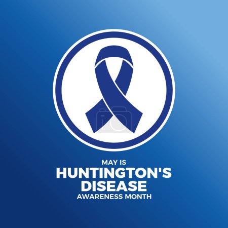 May is Huntington's Disease Awareness Month poster vector illustration. Dark blue awareness ribbon icon in a circle. Template for background, banner, card. Important day