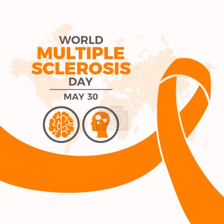 Illustration for World Multiple Sclerosis (MS) Day poster vector illustration. Orange awareness ribbon icon vector. Template for background, banner, card. May 30. Important day - Royalty Free Image